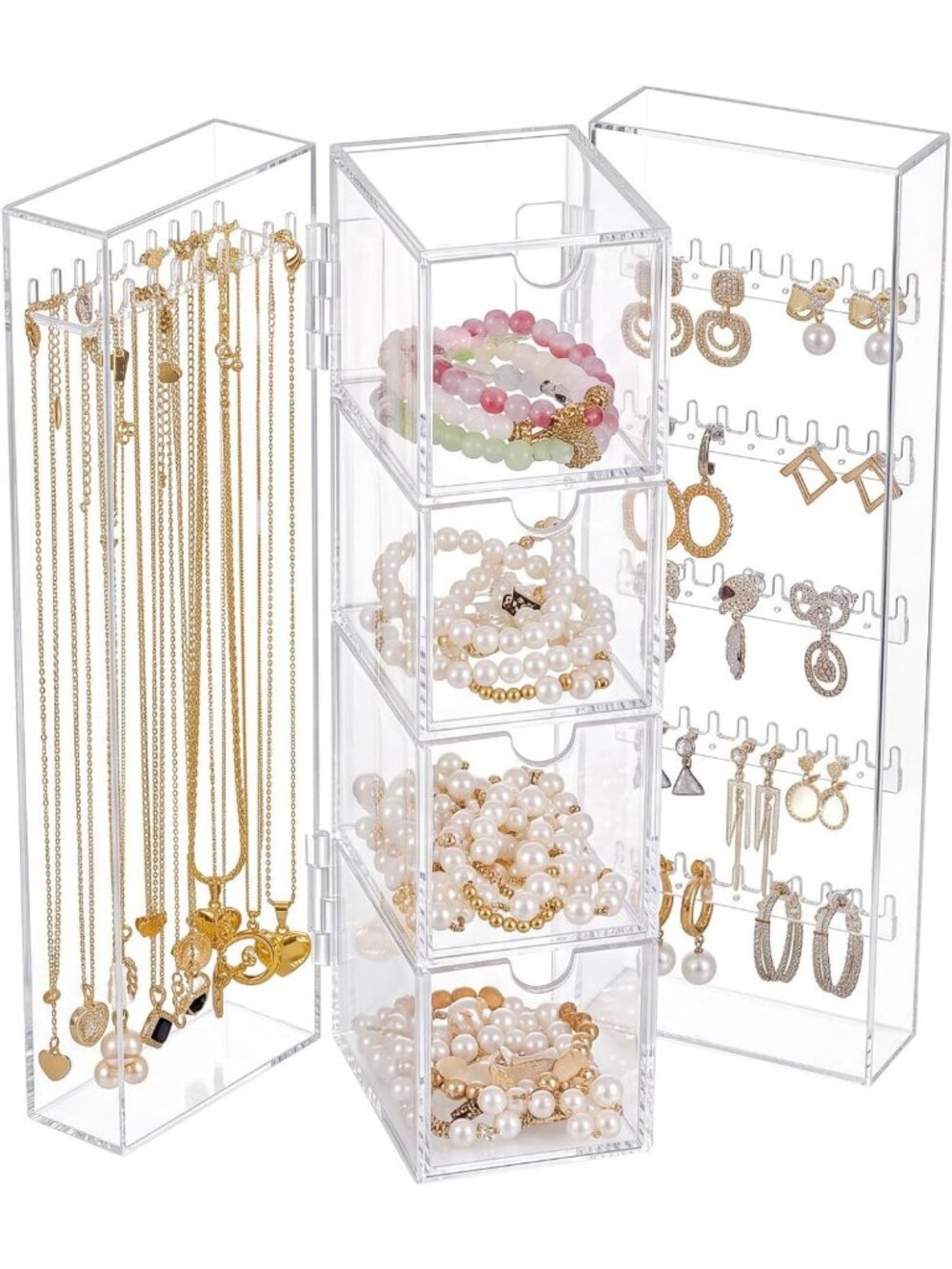 Stylish Clear Acrylic Jewelry Organizer Box for Earrings & Necklaces Storage
